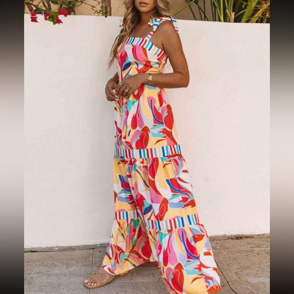 New to Posh C 🔆| Euro Style Multicolor Shoulder Tie Maxi Dress - Picture 5 of 9